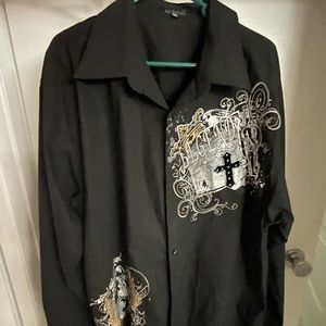 Lanzino Men’s Black Longsleeve Legend Western Cross Shirt XXL
